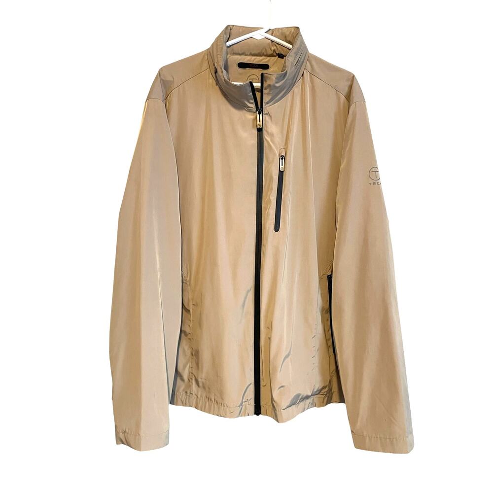 Tumi T-Tech Packable Windbreaker Jacket Tan Removeable Hood Zip Pockets  XXL